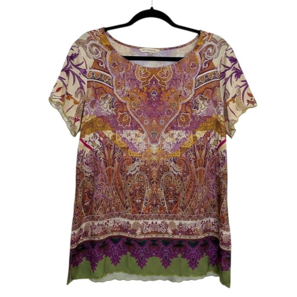 Soft Surroundings Luciana Tunic Top Blouse Shirt Paisley Floral Pink Purple L
